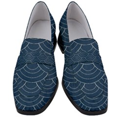 Blue Sashiko Women s Chunky Heel Loafers by goljakoff