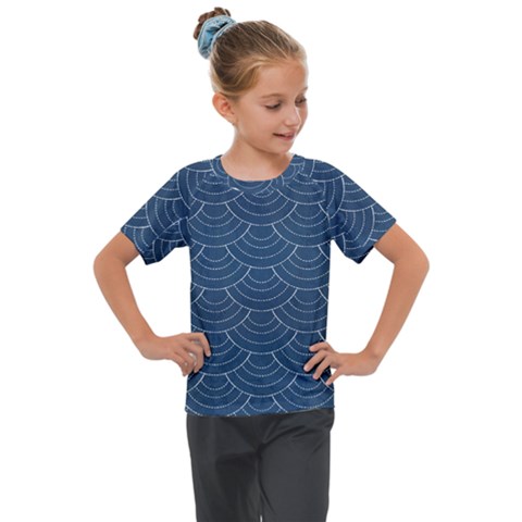 Blue Sashiko Kids  Mesh Piece Tee by goljakoff