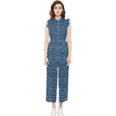 Blue Sashiko Women s Frill Top Jumpsuit by goljakoff