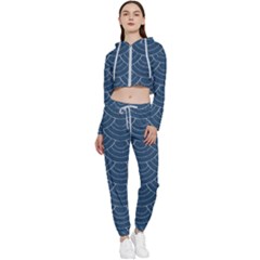 Blue Sashiko Cropped Zip Up Lounge Set by goljakoff