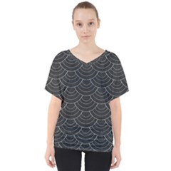 Black Sashiko Ornament V-neck Dolman Drape Top by goljakoff