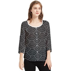 Black Sashiko Ornament Chiffon Quarter Sleeve Blouse by goljakoff