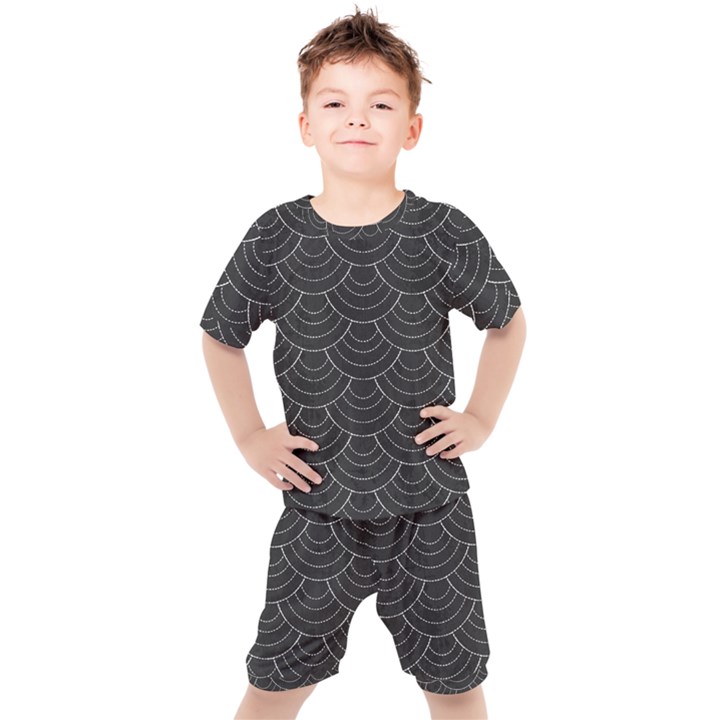 Black sashiko ornament Kids  Tee and Shorts Set