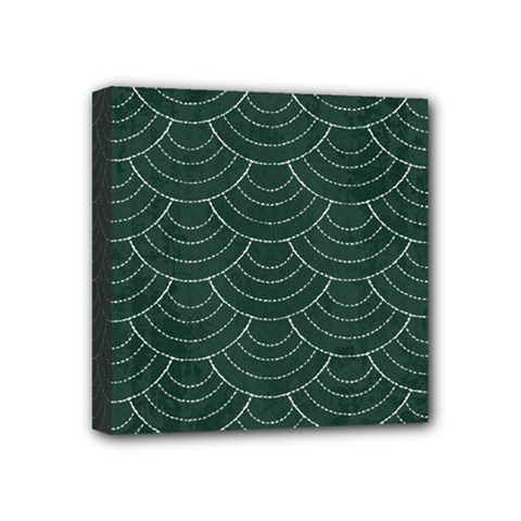 Green Sashiko Mini Canvas 4  X 4  (stretched) by goljakoff