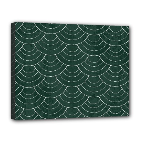 Green Sashiko Canvas 14  X 11  (stretched) by goljakoff