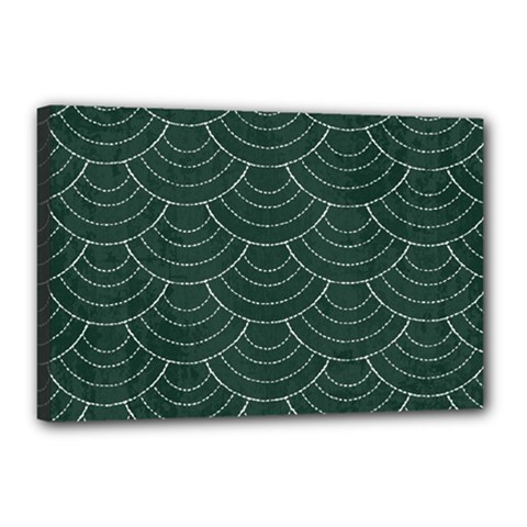 Green Sashiko Canvas 18  X 12  (stretched) by goljakoff