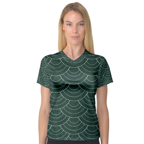 Green Sashiko V-neck Sport Mesh Tee by goljakoff