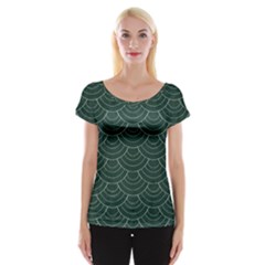 Green Sashiko Cap Sleeve Top by goljakoff