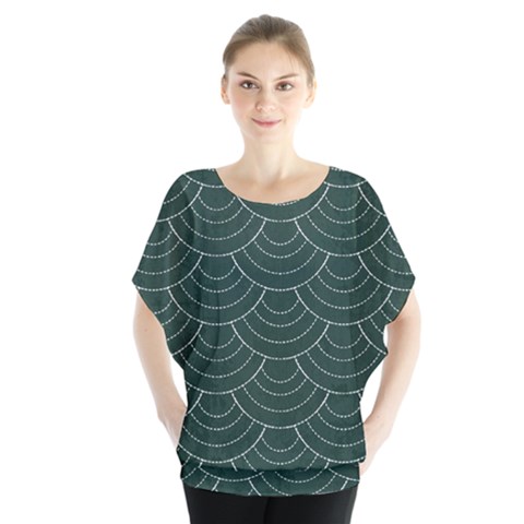 Green Sashiko Batwing Chiffon Blouse by goljakoff