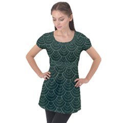 Green Sashiko Puff Sleeve Tunic Top by goljakoff