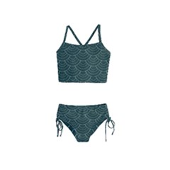 Green Sashiko Girls  Tankini Swimsuit by goljakoff