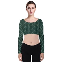 Green Sashiko Velvet Long Sleeve Crop Top by goljakoff