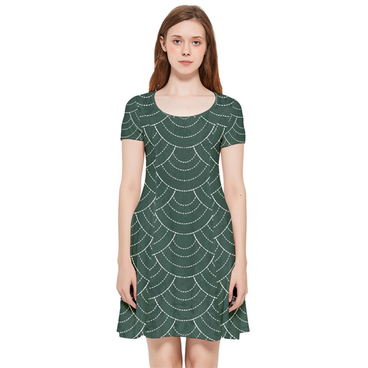 Green sashiko Inside Out Cap Sleeve Dress