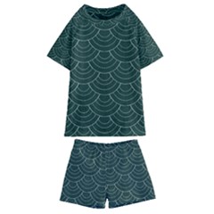 Green Sashiko Kids  Swim Tee And Shorts Set by goljakoff