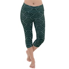 Green Sashiko Lightweight Velour Capri Yoga Leggings by goljakoff