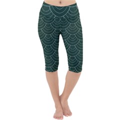 Green Sashiko Lightweight Velour Cropped Yoga Leggings by goljakoff