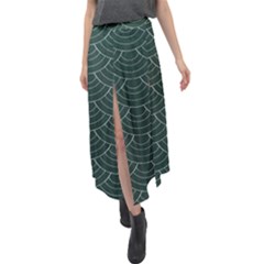 Green Sashiko Velour Split Maxi Skirt by goljakoff