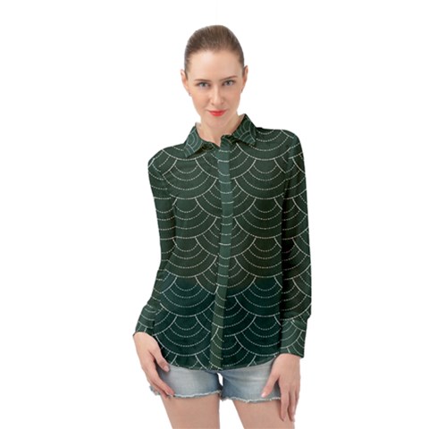 Green Sashiko Long Sleeve Chiffon Shirt by goljakoff