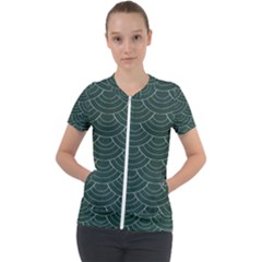 Green Sashiko Short Sleeve Zip Up Jacket by goljakoff