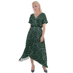 Green Sashiko Cross Front Sharkbite Hem Maxi Dress by goljakoff