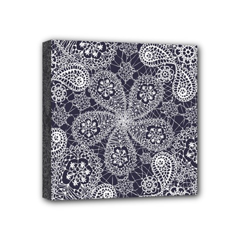 White flower mandala Mini Canvas 4  x 4  (Stretched)