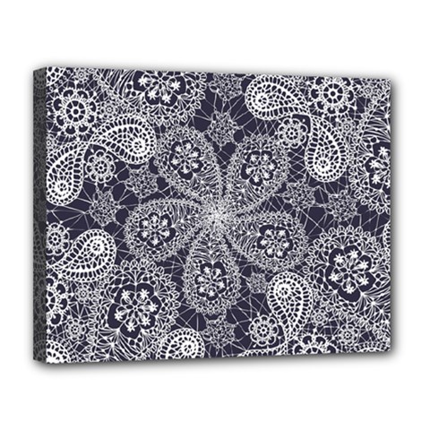 White flower mandala Canvas 14  x 11  (Stretched)