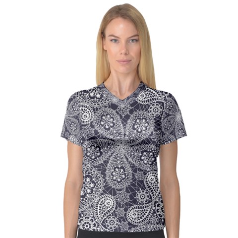 White Flower Mandala V-neck Sport Mesh Tee by goljakoff