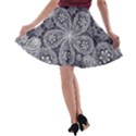 White flower mandala A-line Skater Skirt View2