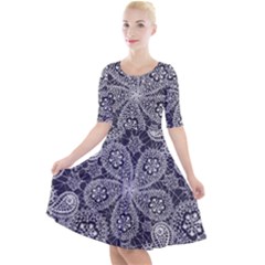 White flower mandala Quarter Sleeve A-Line Dress