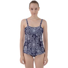 White flower mandala Twist Front Tankini Set