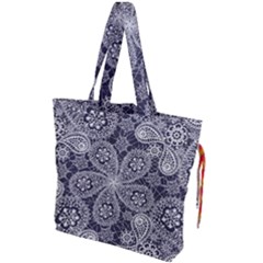 White flower mandala Drawstring Tote Bag