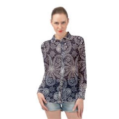 White flower mandala Long Sleeve Chiffon Shirt