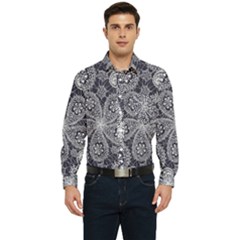 White flower mandala Men s Long Sleeve Pocket Shirt 