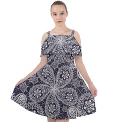 White flower mandala Cut Out Shoulders Chiffon Dress