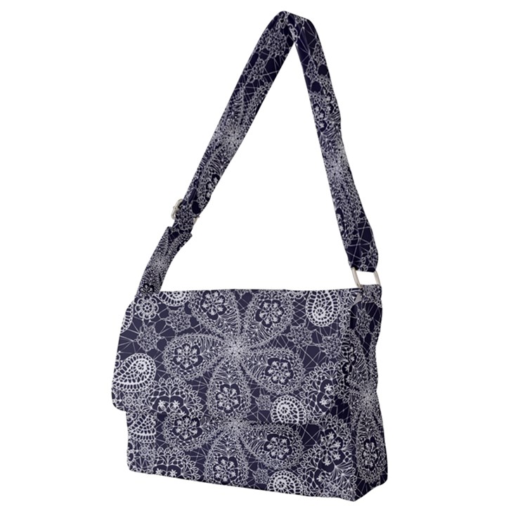 White flower mandala Full Print Messenger Bag (L)