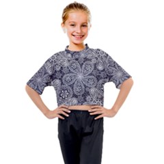 White flower mandala Kids Mock Neck Tee