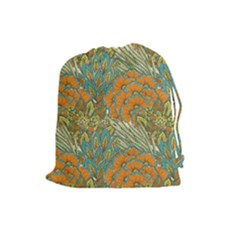 Orange Flowers Drawstring Pouch (large) by goljakoff