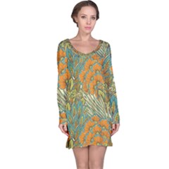 Orange Flowers Long Sleeve Nightdress by goljakoff