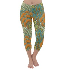 Orange Flowers Capri Winter Leggings  by goljakoff