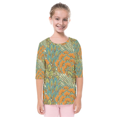 Orange Flowers Kids  Quarter Sleeve Raglan Tee by goljakoff