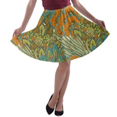 Orange Flowers A-line Skater Skirt by goljakoff