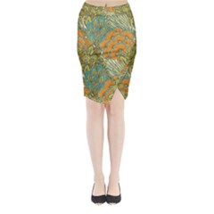 Orange Flowers Midi Wrap Pencil Skirt by goljakoff