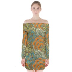 Orange Flowers Long Sleeve Off Shoulder Dress by goljakoff