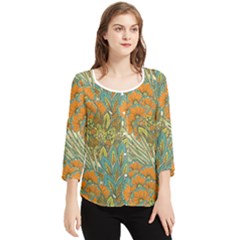 Orange Flowers Chiffon Quarter Sleeve Blouse by goljakoff