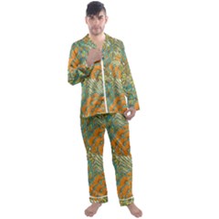 Orange Flowers Men s Long Sleeve Satin Pajamas Set by goljakoff