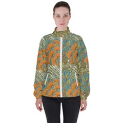 Orange Flowers Women s High Neck Windbreaker by goljakoff