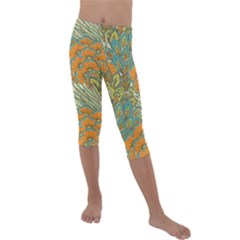 Orange Flowers Kids  Lightweight Velour Capri Leggings  by goljakoff