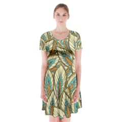 Field Leaves Short Sleeve V-neck Flare Dress by goljakoff