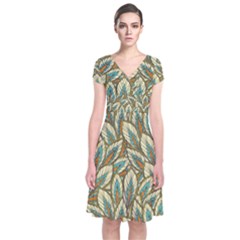 Field Leaves Short Sleeve Front Wrap Dress by goljakoff