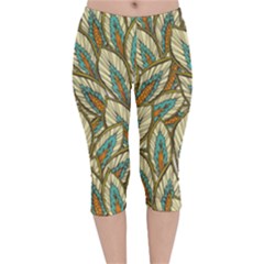 Field Leaves Velvet Capri Leggings  by goljakoff